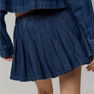 OFFLINE By Aerie Oxford Mini Denim Blue Pleated Skirt cotton